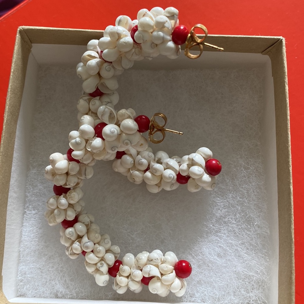 Brinker and Eliza white and red shell earrings. NEVER WORN